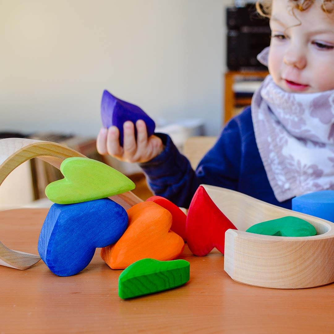 Wooden Heart Blocks - Rainbow