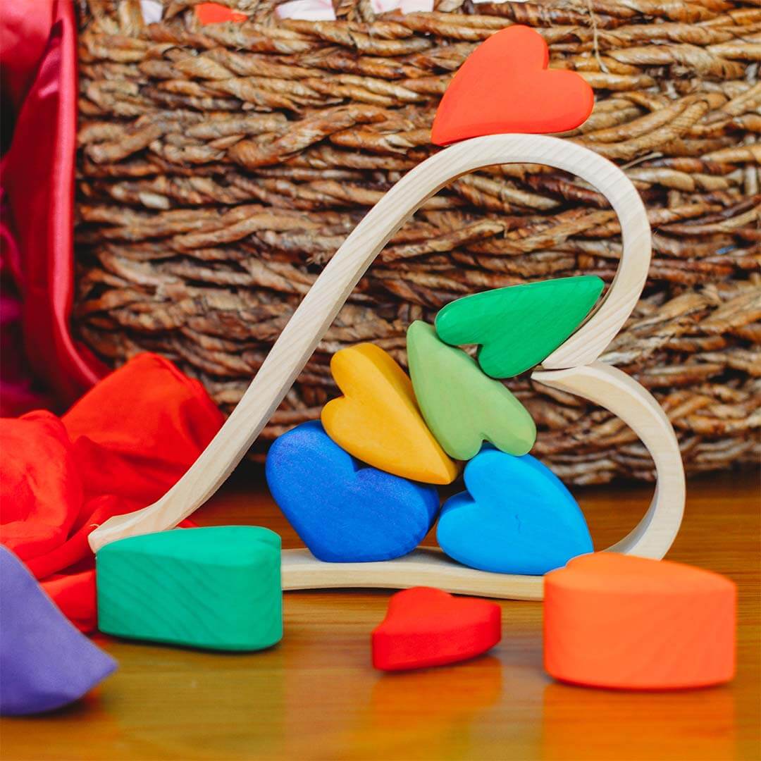 Wooden Heart Blocks - Rainbow