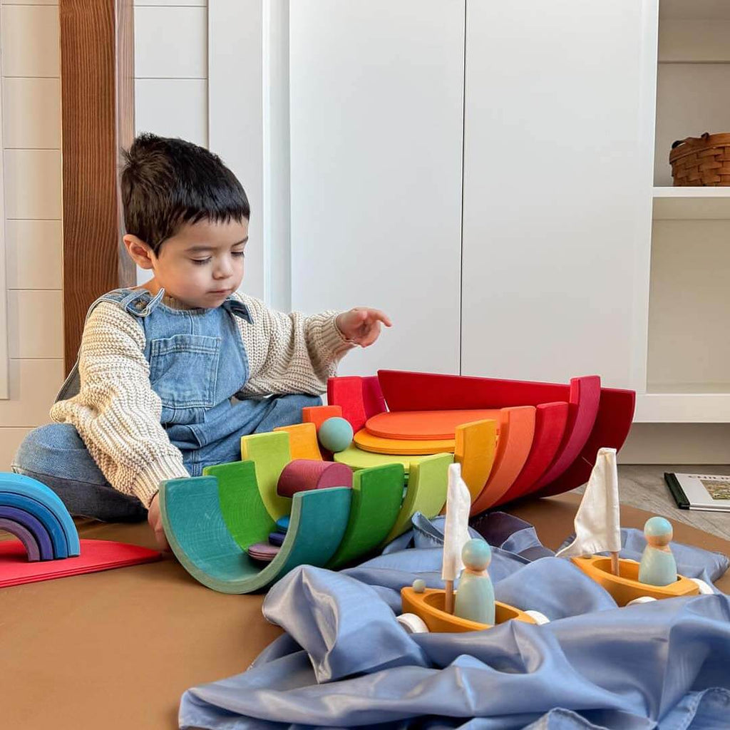 12-Piece Wooden Rainbow Stacking Tunnel