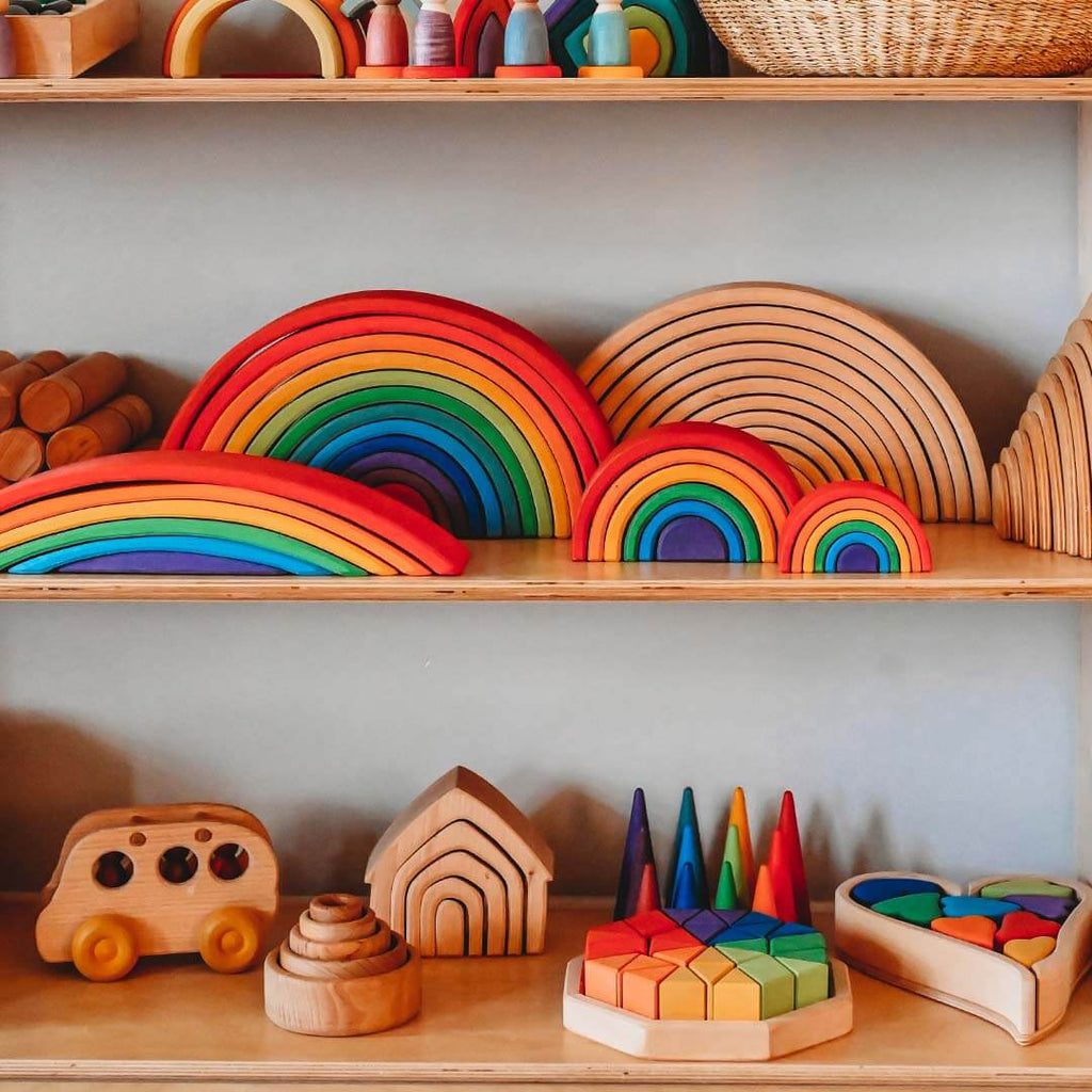 12-Piece Wooden Rainbow Stacking Tunnel