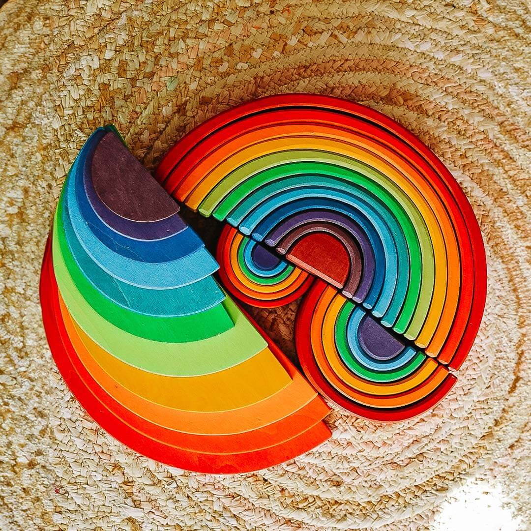 12-Piece Wooden Rainbow Stacking Tunnel