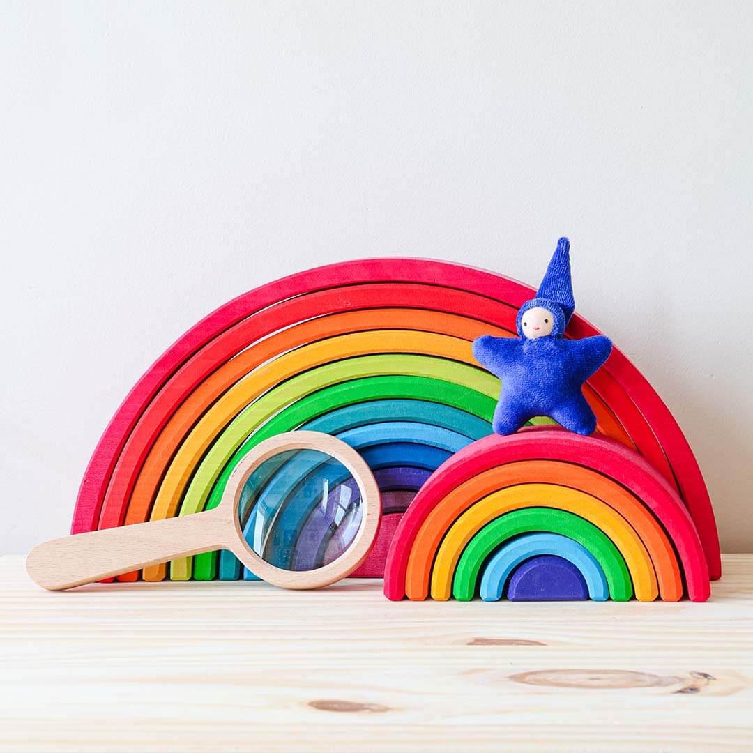 12-Piece Wooden Rainbow Stacking Tunnel