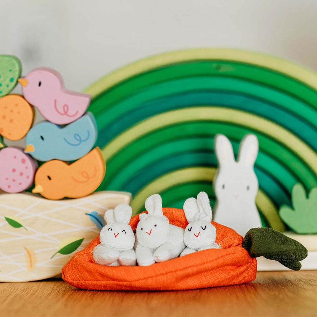 Hide-and-Seek Bunnies in Carrot Pouch