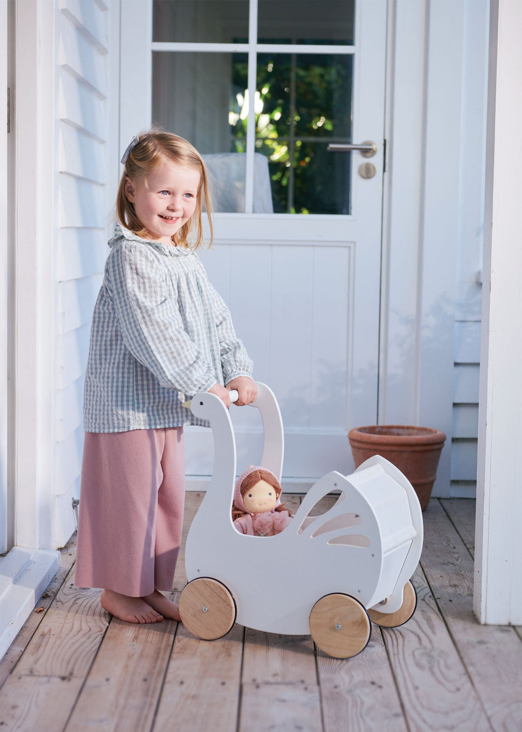 Sweet Wooden Swan Doll Stroller