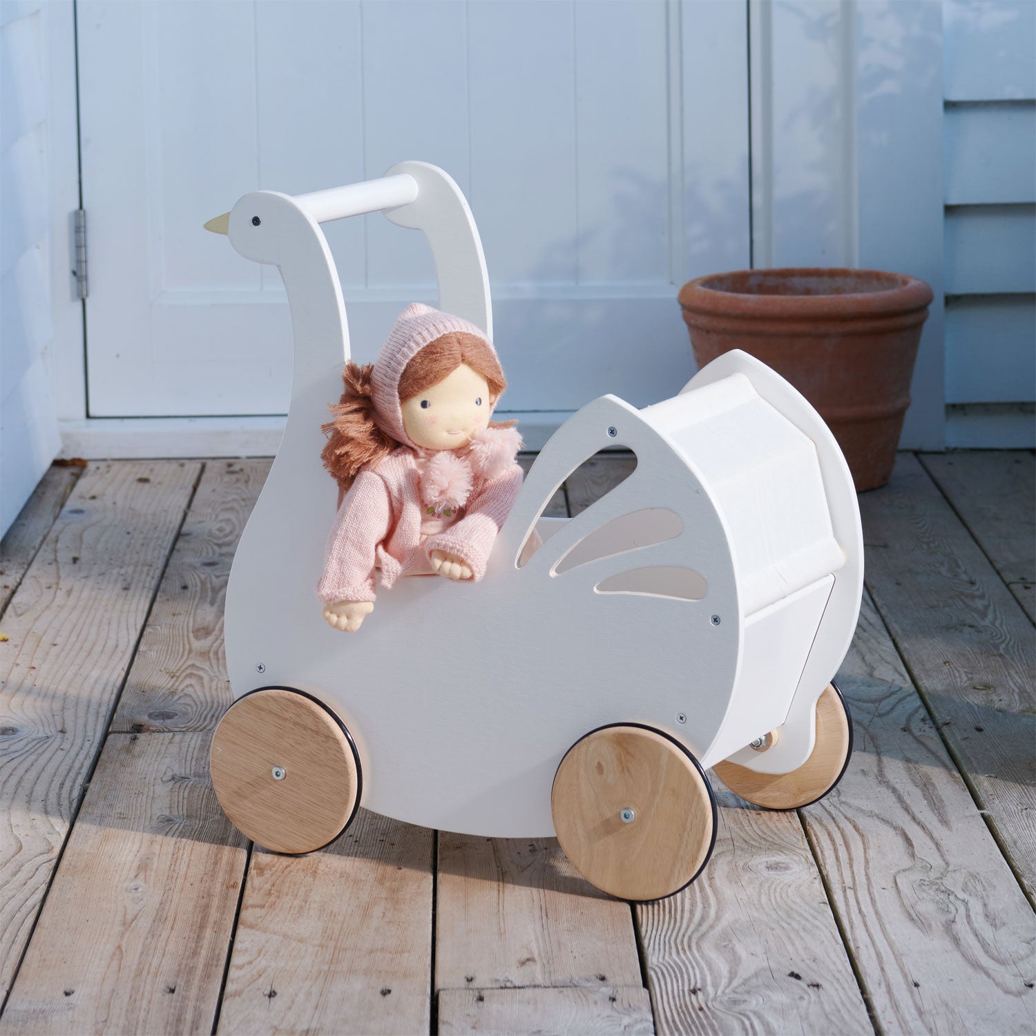 Sweet Wooden Swan Doll Stroller