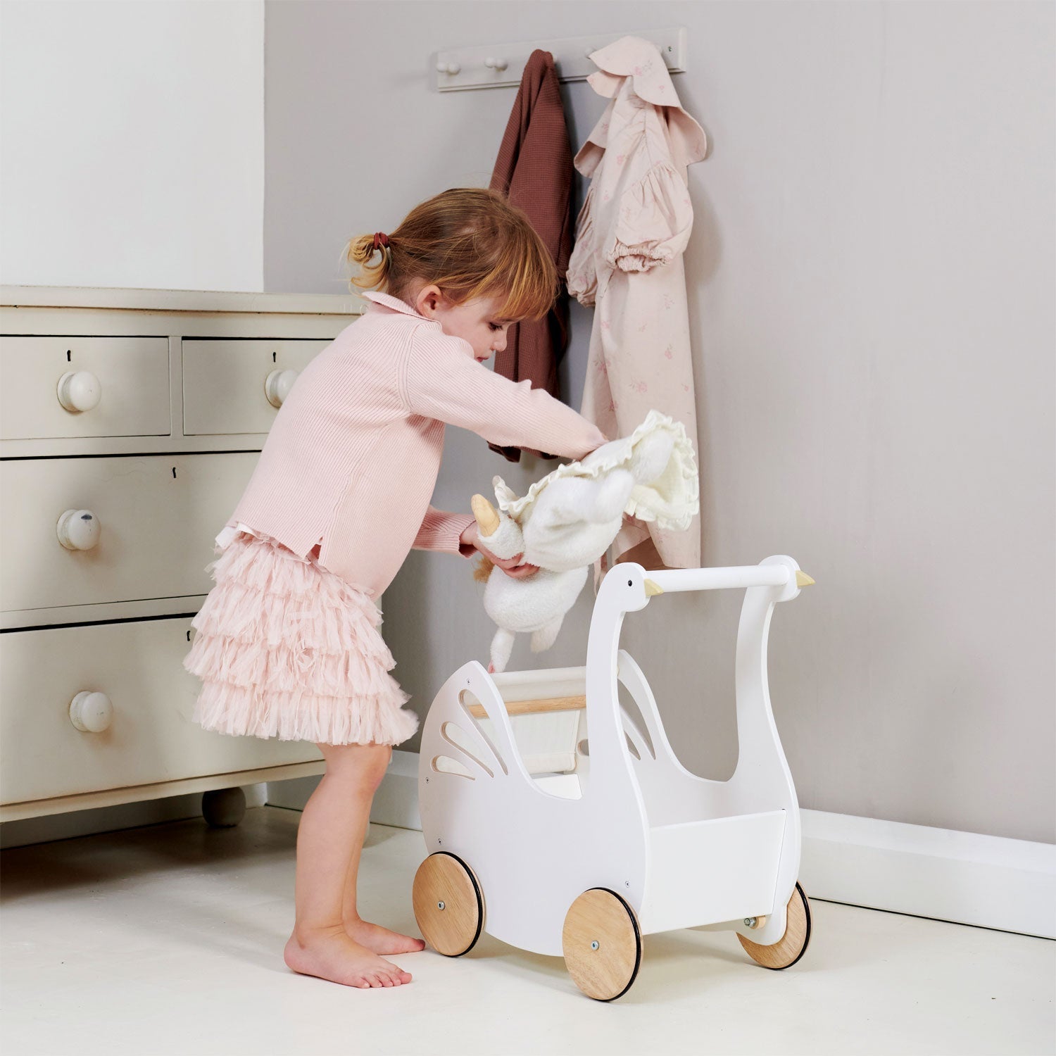 Sweet Wooden Swan Doll Stroller