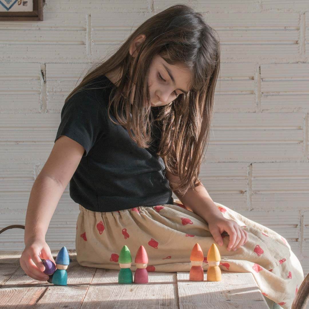 6 Wooden Rainbow Tomten Figures
