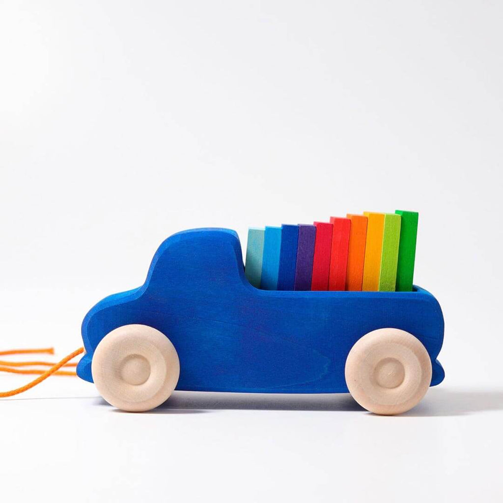 Wooden Pull Along Truck with Rainbow Blocks