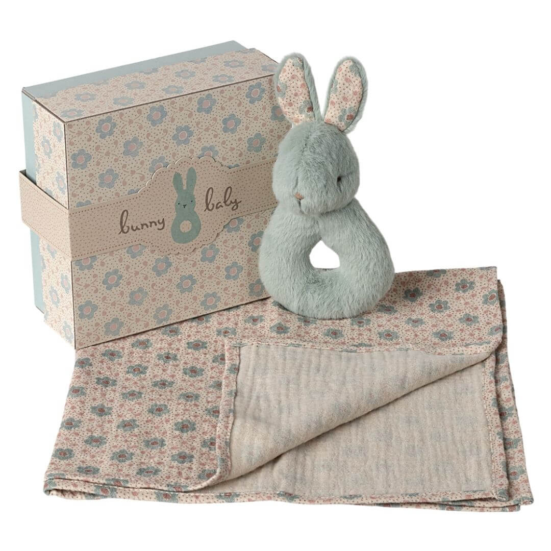 Rabbit Rattle Baby Gift Set - Mint