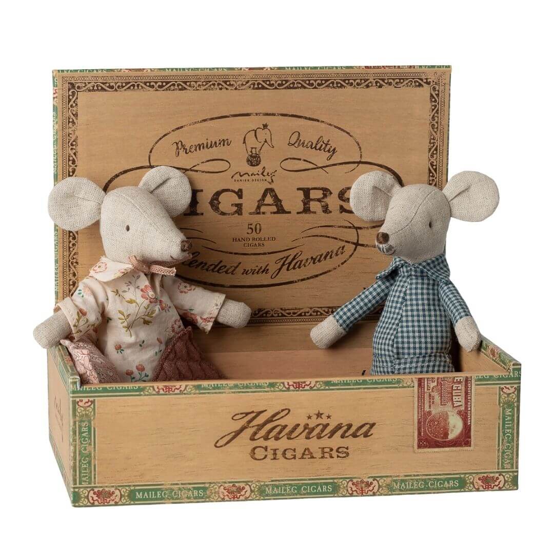 Grandma and Grandpa Mice in a Cigarbox