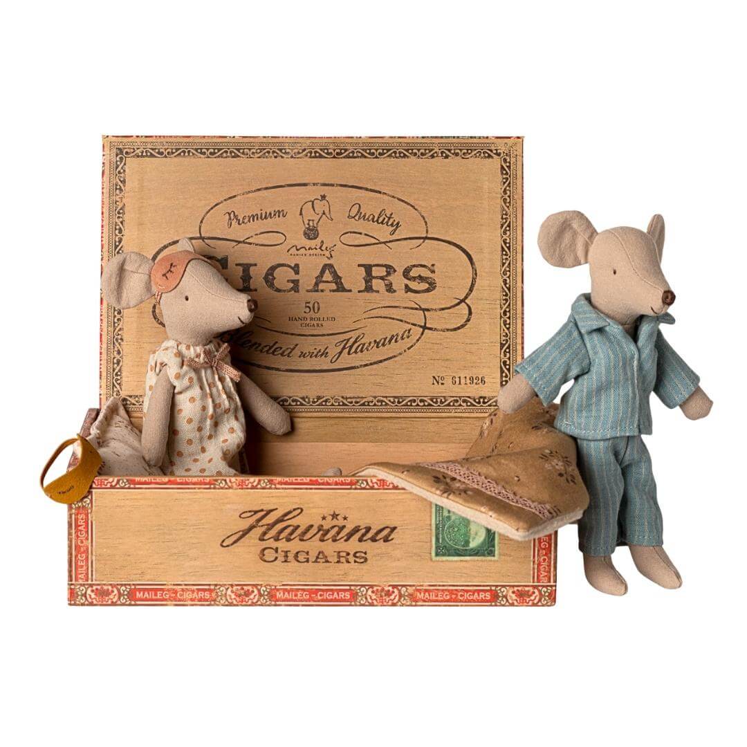 Mom and Dad Mice in a Cigar Box