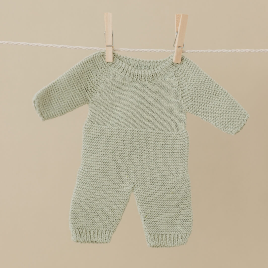 Sage Green Knit Doll Pajamas - 12''