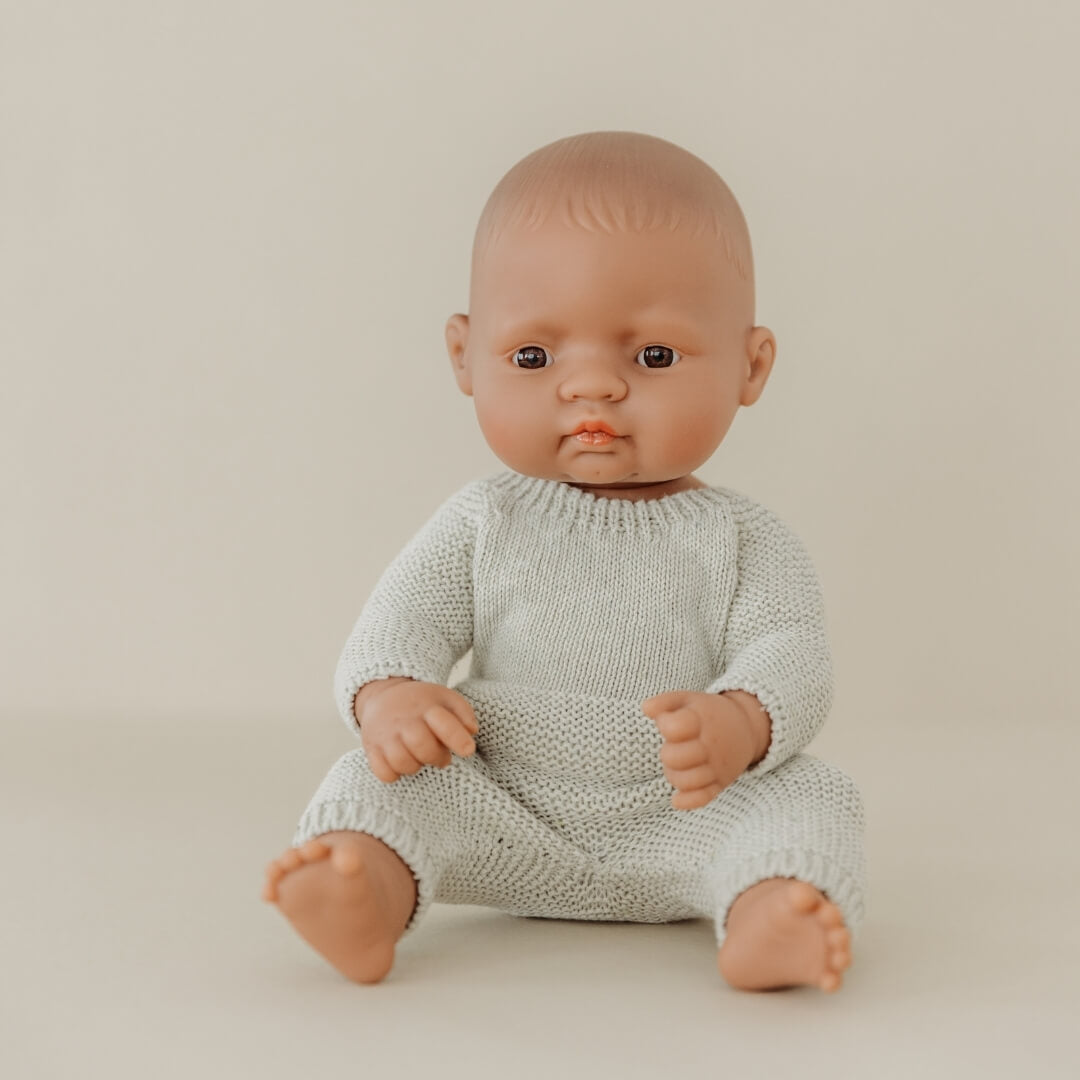 Sage Green Knit Doll Pajamas - 12''