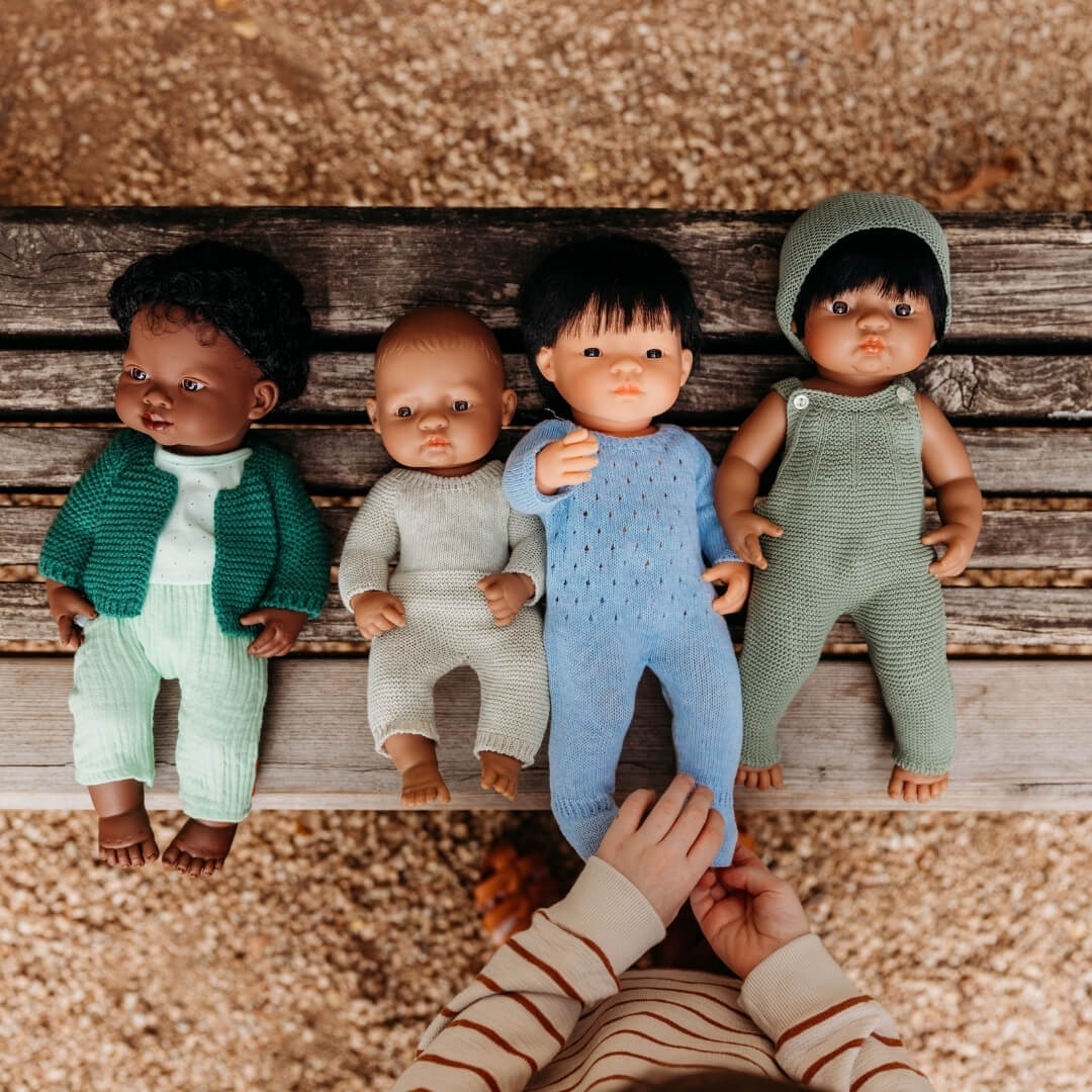 Sage Green Knit Doll Pajamas - 12''