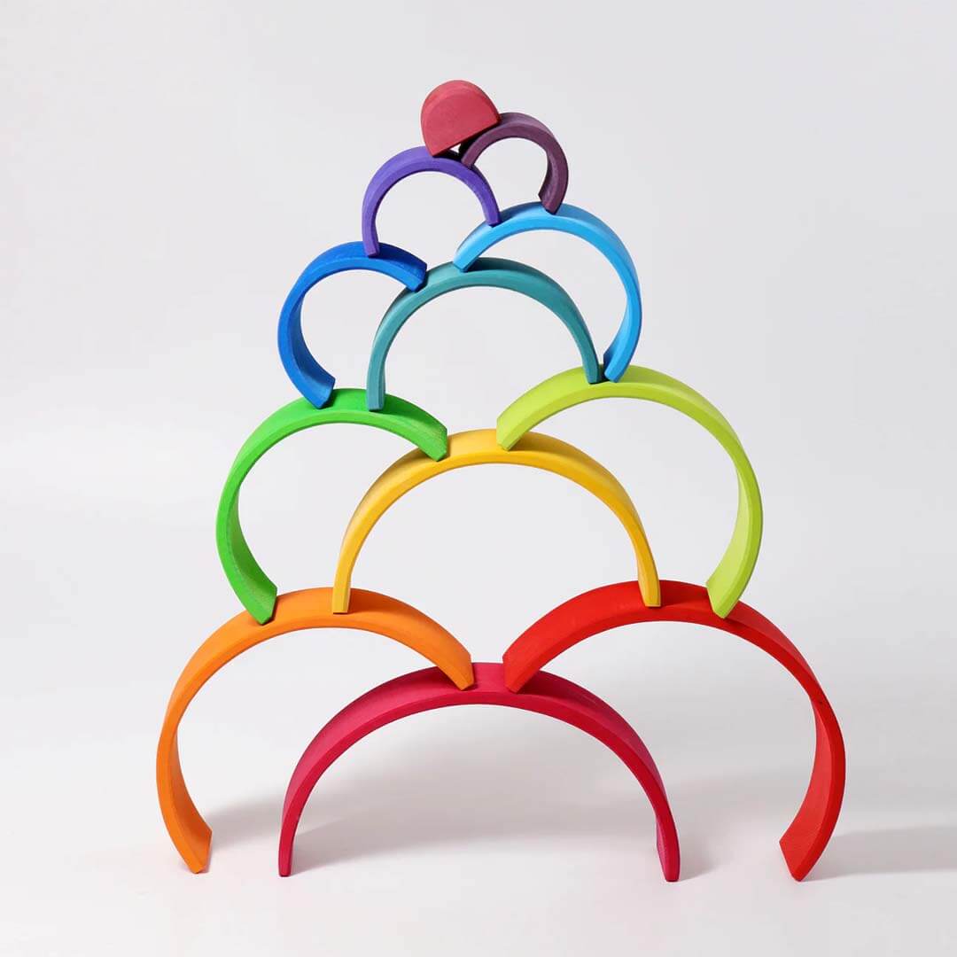 12-Piece Wooden Rainbow Stacking Tunnel