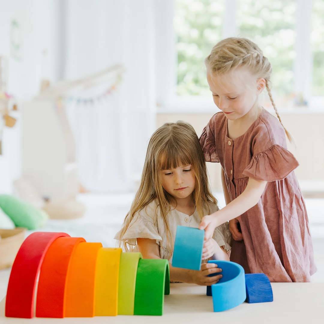12-Piece Wooden Rainbow Stacking Tunnel