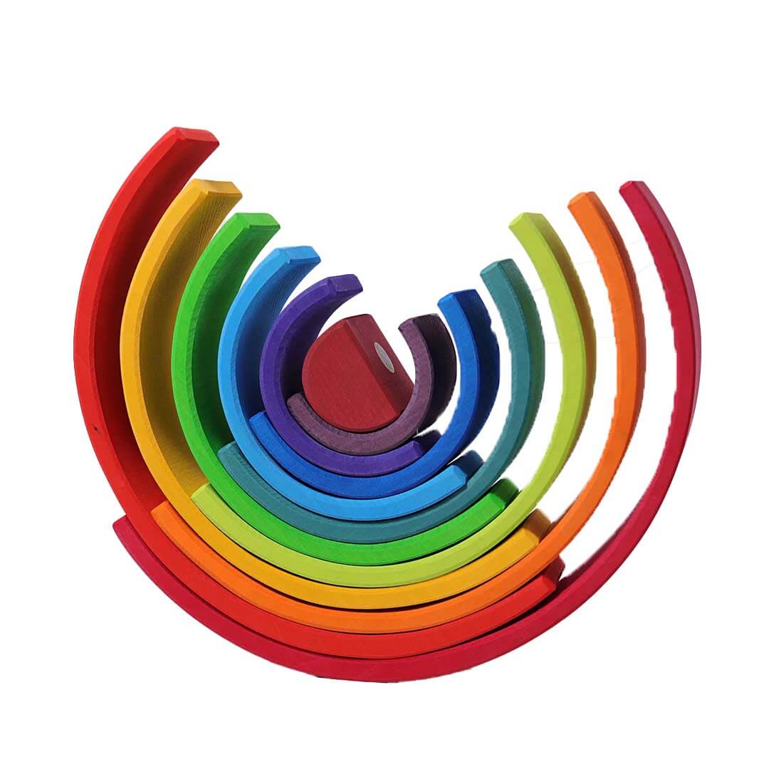 12-Piece Wooden Rainbow Stacking Tunnel