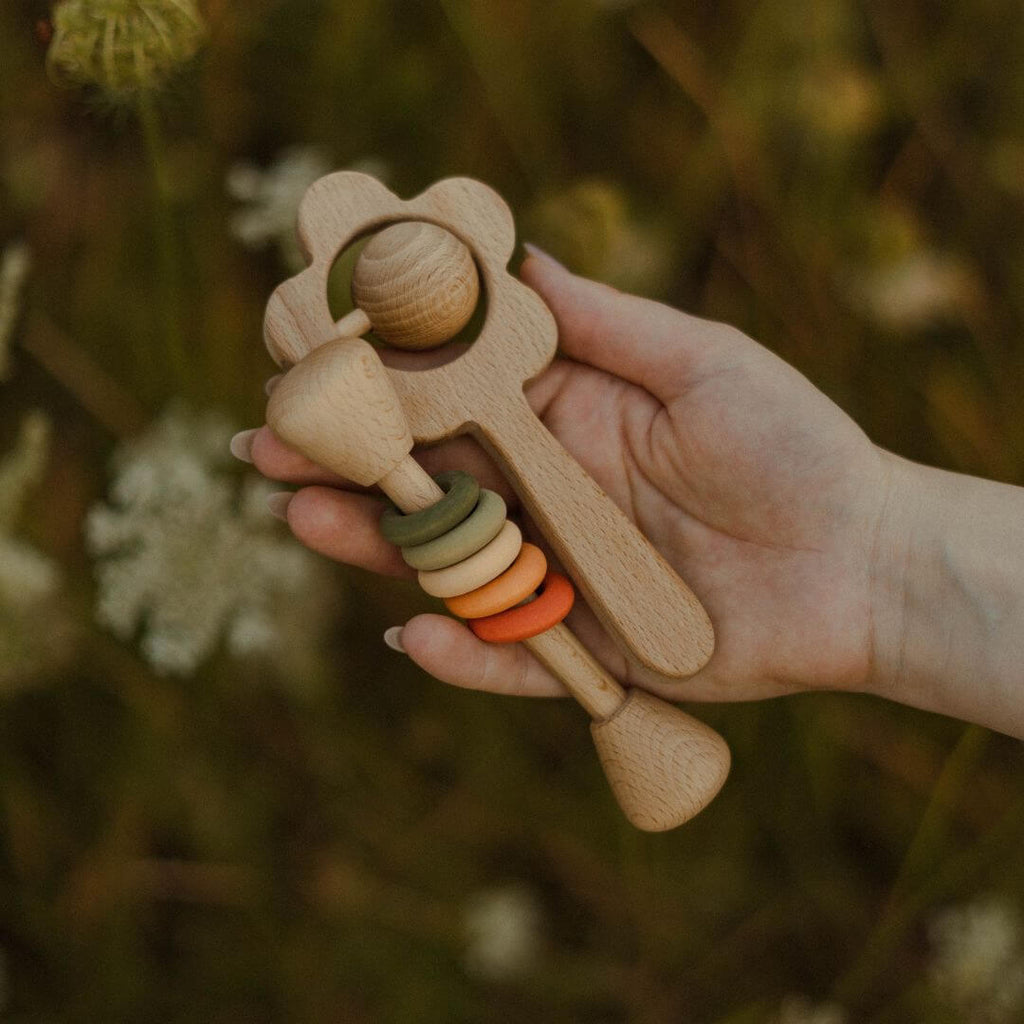 Natural Wooden Flower Rattle