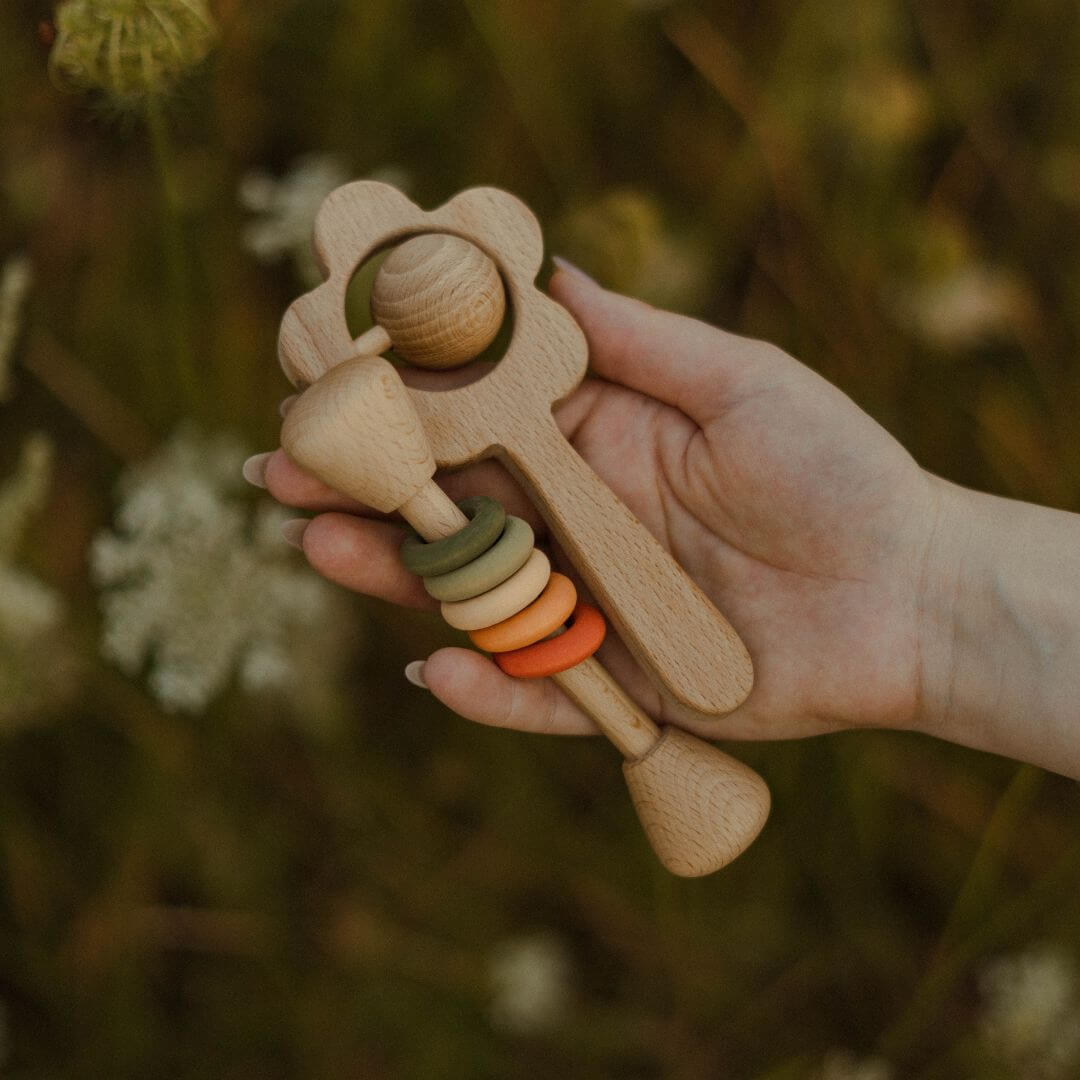 Natural Wooden Flower Rattle