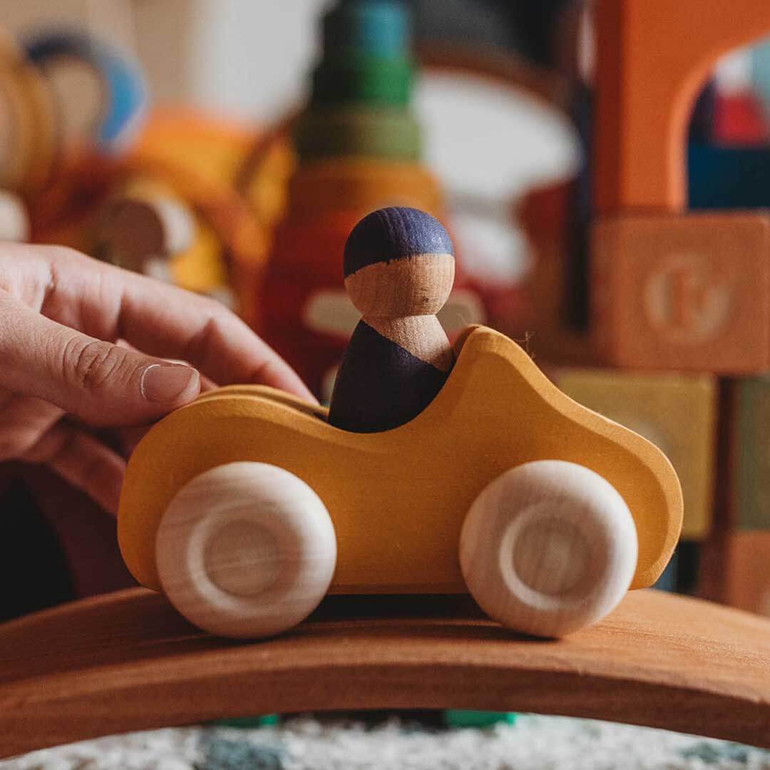 Small Yellow Convertible - Wooden Toy Car