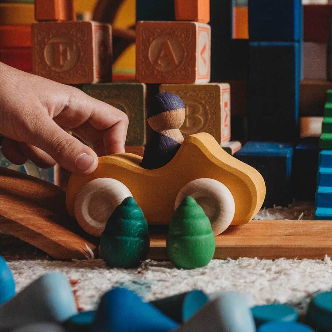 Small Yellow Convertible - Wooden Toy Car