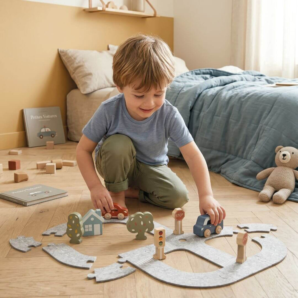 Wooden and Felt Car Track Set
