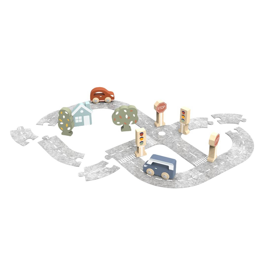 Wooden and Felt Car Track Set