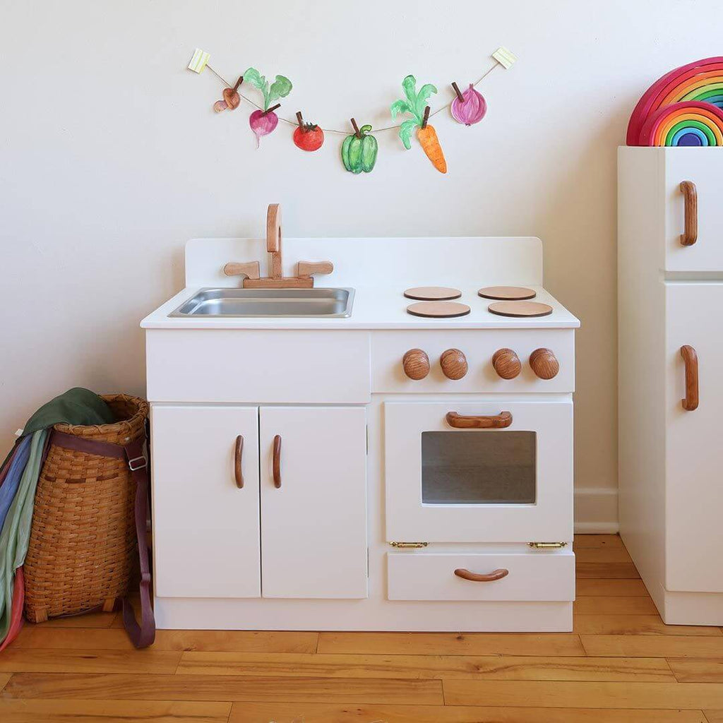 White Classic Wooden Kitchen and Refrigerator Bundle