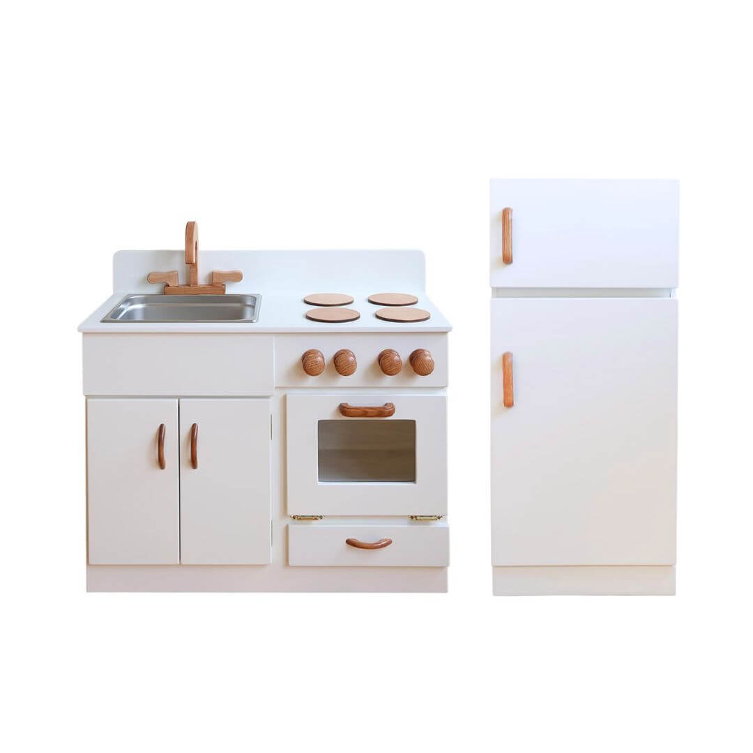White Classic Wooden Kitchen and Refrigerator Bundle